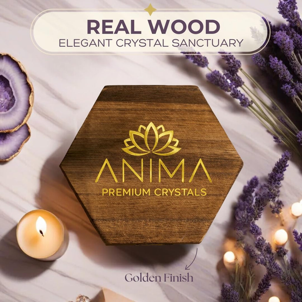 Anima Premium Rose Quartz Crystal Set for Love, Healing & Harmony – Authentic Madagascar Rose Quartz Heart Stone, Tower & Raw Crystal Presented in Elegant Wooden Gift Box – Responsibly Sourced