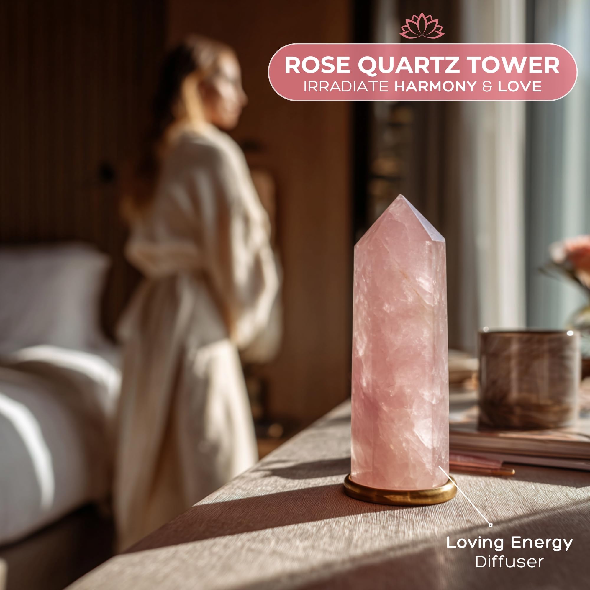 Anima Premium Rose Quartz Crystal Set for Love, Healing & Harmony – Authentic Madagascar Rose Quartz Heart Stone, Tower & Raw Crystal Presented in Elegant Wooden Gift Box – Responsibly Sourced