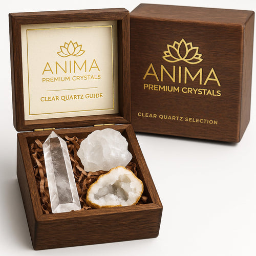 Anima Premium Rose Quartz Crystal Set for Love, Healing & Harmony – Authentic Madagascar Rose Quartz Heart Stone, Tower & Raw Crystal Presented in Elegant Wooden Gift Box – Responsibly Sourced
