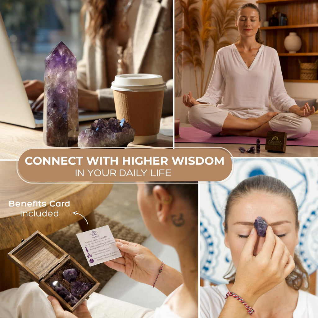 Anima Premium Rose Quartz Crystal Set for Love, Healing & Harmony – Authentic Madagascar Rose Quartz Heart Stone, Tower & Raw Crystal Presented in Elegant Wooden Gift Box – Responsibly Sourced