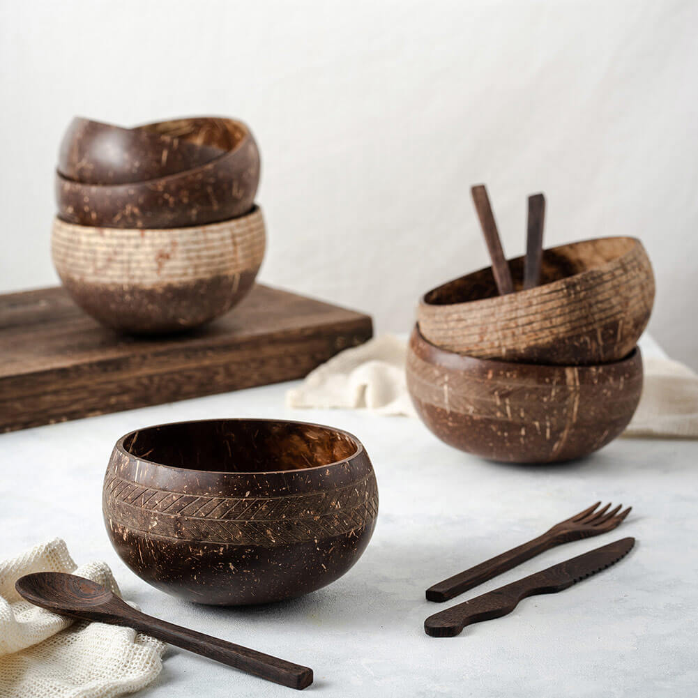 Patterned Coconut Bowl & Spoon Single Set