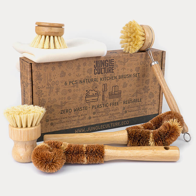 Natural Dish Brushes for Washing Up | Plant Based Kitchen Scrubber Brush (6 Piece Starter Set)