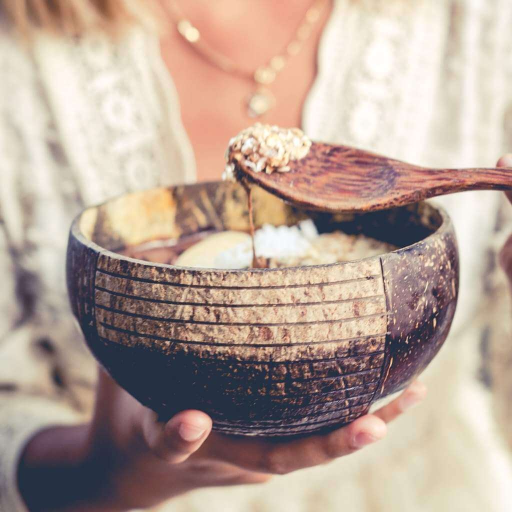Patterned Coconut Bowl & Spoon Single Set